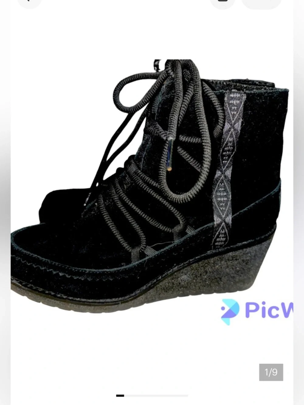 Pendleton Islegate Bootie Cork Wedge Black Suede Waterproof Plaid Wool…
